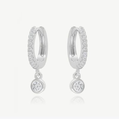 S925 Prateado 18K Mini Huggies Single Bezel Stone Hoops Brincos para Mulheres