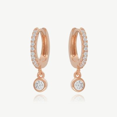 S925 Prateado 18K Mini Huggies Single Bezel Stone Hoops Brincos para Mulheres