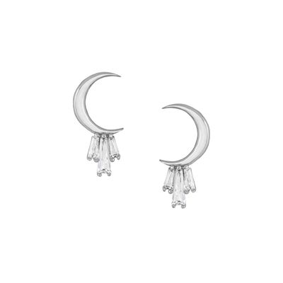 18K ouro revestido 925 Sterling Silver Baguette Moon Stud brincos para mulheres AAA CZ pedra