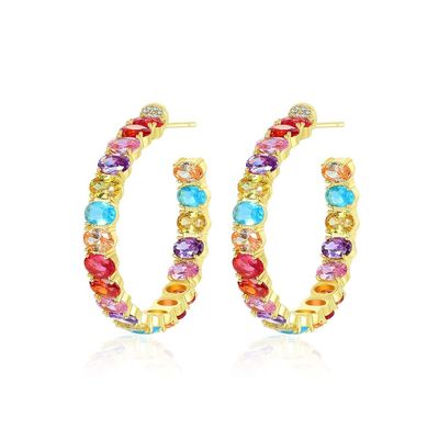Coloridos brasileiros de ouro 18K Fio de orelhas Oval Cut Brass Fio de orelhas
