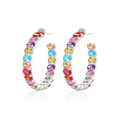 Coloridos brasileiros de ouro 18K Fio de orelhas Oval Cut Brass Fio de orelhas
