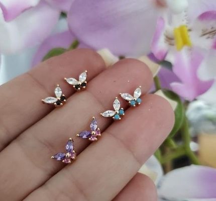 18K Ouro Marquise Cut Turquesa CZ 925 Sterling Silver Butterfly Stud brincos para mulheres