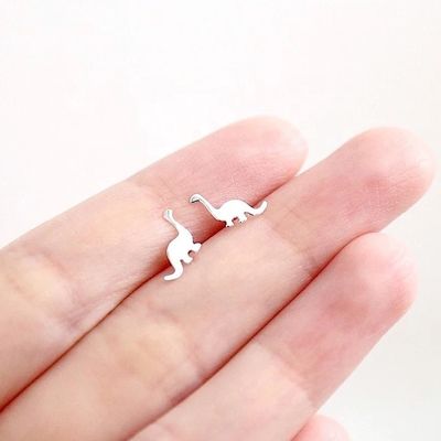 Dinossauro de crianças brincos dourados 925 Sterling Silver Mini