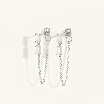 Vendas Baguete Cubico Zircon Threader Stud Brinco Joias 925 Sterling Silver para Mulheres