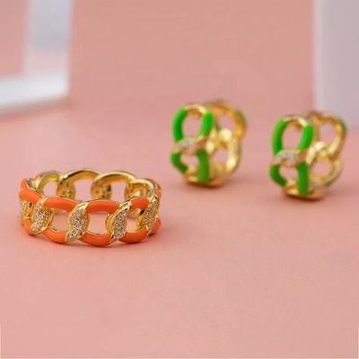 925 Sterling Silver Twist Ring Anéis de noivado de mulheres de esmalte dourado