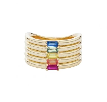 18K ouro revestido Rainbow Baguette Cut CZ Multi Fashion 925 Sterling Silver Mulheres Anéis