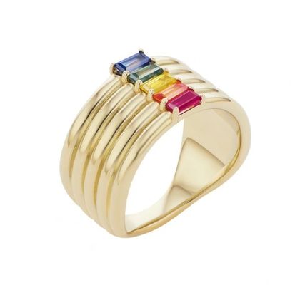 18K ouro revestido Rainbow Baguette Cut CZ Multi Fashion 925 Sterling Silver Mulheres Anéis