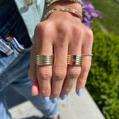 18K ouro revestido Rainbow Baguette Cut CZ Multi Fashion 925 Sterling Silver Mulheres Anéis