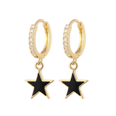 Brincos de coroa de estrela de esmalte colorido Brincos de prata de 925 esterlina de ouro real