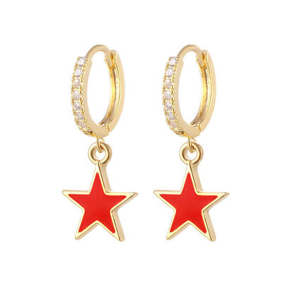 Brincos de coroa de estrela de esmalte colorido Brincos de prata de 925 esterlina de ouro real