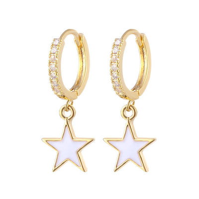 Brincos de coroa de estrela de esmalte colorido Brincos de prata de 925 esterlina de ouro real