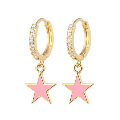 Brincos de coroa de estrela de esmalte colorido Brincos de prata de 925 esterlina de ouro real