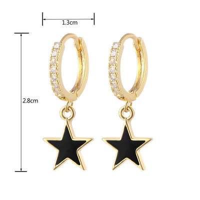 Brincos de coroa de estrela de esmalte colorido Brincos de prata de 925 esterlina de ouro real