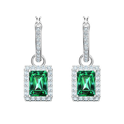 Green CZ Diamond 925 Sterling Silver Classic Luxury Hoop Earrings para Moda Feminina