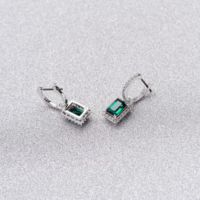 Green CZ Diamond 925 Sterling Silver Classic Luxury Hoop Earrings para Moda Feminina