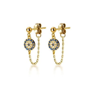 925 Sterling Silver CZ Diamond Gold Plated Eye Stud Earrings para Mulheres Prata/Brasão