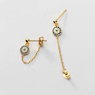 925 Sterling Silver CZ Diamond Gold Plated Eye Stud Earrings para Mulheres Prata/Brasão