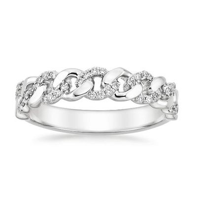 Micron Pave CZ 18K Prateado com ouro Chain Link 925 Sterling Silver Anéis femininos