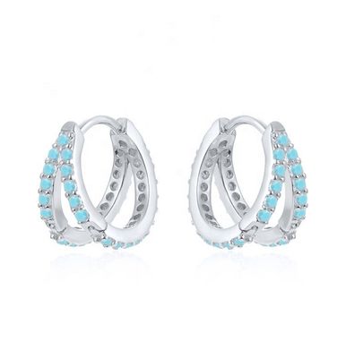 Rodo Revestimento Turquesa Dupla 925 Sterling prata cúbica Zircônio brincos para mulheres