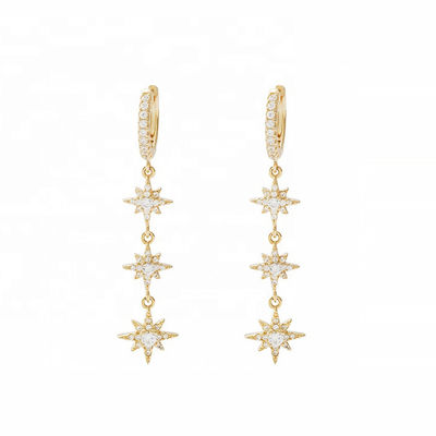 925 Prateado Brasileiro Starburst Long Dangle Hoop Brincos Para Mulheres