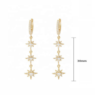 925 Prateado Brasileiro Starburst Long Dangle Hoop Brincos Para Mulheres