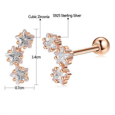 18K de ouro revestido 925 Sterling Star de prata cúbica Zirconia Stud brincos para mulheres acessórios