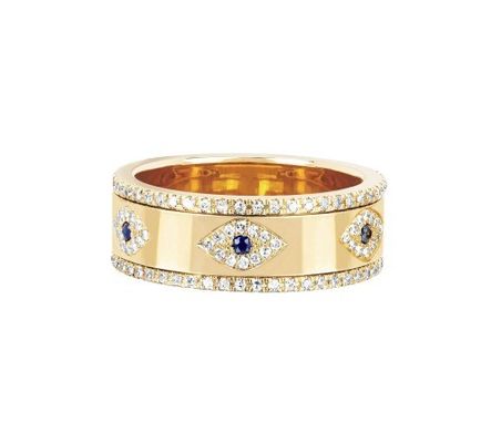 Azul safira branco CZ Olho Mulheres Eternidade Banda de Brass Eternidade Anel Para Mulheres