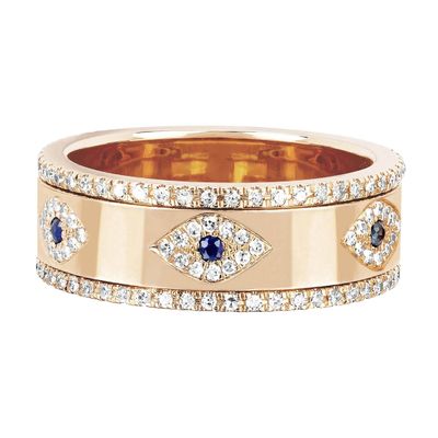 Azul safira branco CZ Olho Mulheres Eternidade Banda de Brass Eternidade Anel Para Mulheres