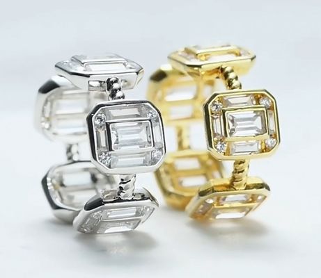 Esmeralda Branca CZ Mulheres Eternidade Banda Baguete 18K Ouro 925 Sterling Anéis de Prata