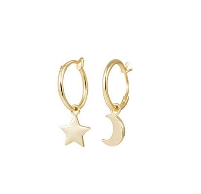 Brincos de prata esterlina 925 com estrela e lua dourados assimétricos para senhoras