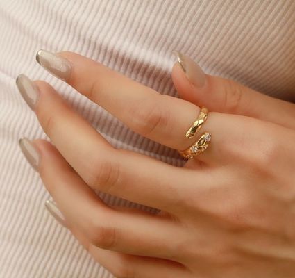 Tamanho 4-10 CZ Anel de Pedra 18K Ouro Serpente Aberta 925 Sterling Prata Anéis Animais