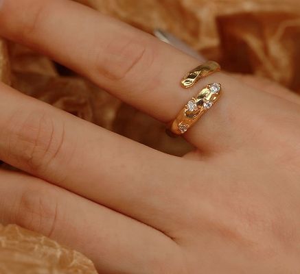 Tamanho 4-10 CZ Anel de Pedra 18K Ouro Serpente Aberta 925 Sterling Prata Anéis Animais