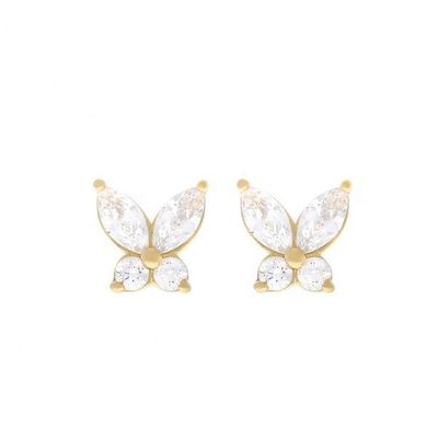 Estilo clássico 925 prata esterlina banhado a ouro zircônia cúbica borboleta brincos