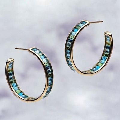 Joias Materiais principais Baguete de prata Topaz azul e verde Cintos de estúdio para estilo clássico