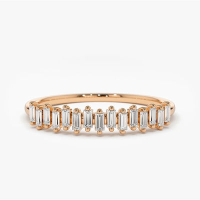 925 Sterling Silver CZ Diamond Baguette Anel da Eternidade Feminina com Revestimento de Ouro Amarelo