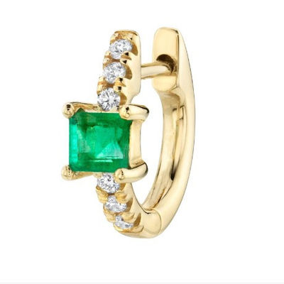 925 Sterling Silver Mini Gold Plated Baguette Hoop Huggie Brincos para Mulheres Joias