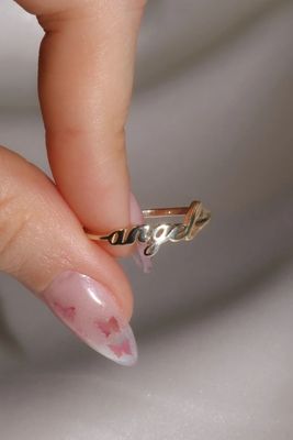 Anel de Nome de Anjo de Ouro Sólido para Mulheres Glitter 925 Sterling Silver Modern N/A