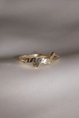 Anel de Nome de Anjo de Ouro Sólido para Mulheres Glitter 925 Sterling Silver Modern N/A