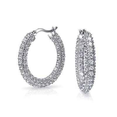 925 Sterling Silver Bridal Pave White CZ Hoop Earrings para noivas da moda