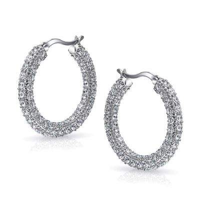 925 Sterling Silver Bridal Pave White CZ Hoop Earrings para noivas da moda