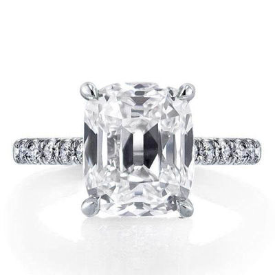 Anel de noivado branco CZ 925 prata esterlina 18K banhado em ouro Baguette Cut