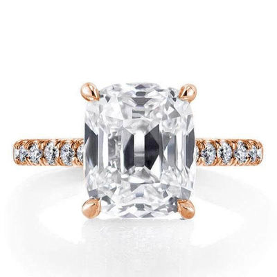 Anel de noivado branco CZ 925 prata esterlina 18K banhado em ouro Baguette Cut