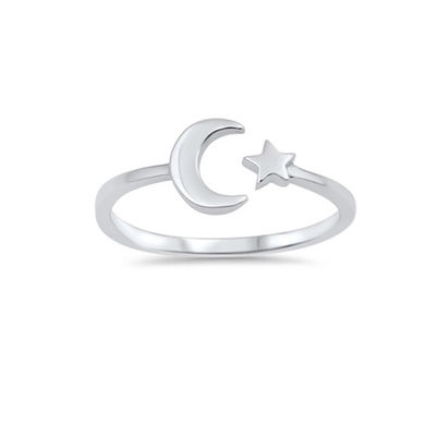 925 Sterling Silver High Polish Simple Open Moon Star Ring Perfeito para qualquer ocasião