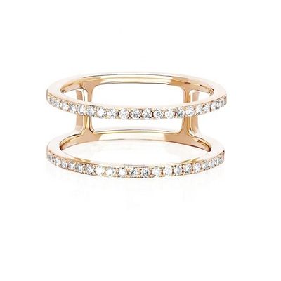 Anéis empilháveis em fila dupla branco CZ Ouro 18K Recheado Real 925 Sterling Prata Cristal cúbico Zircon Joias