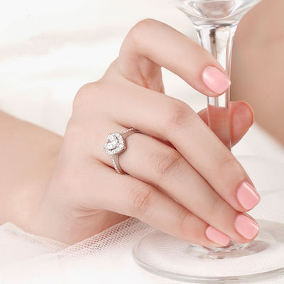 Brass Creative Heart Shape Clear CZ 925 Sterling Silver Eternity Band Rings Para Mulheres Joias