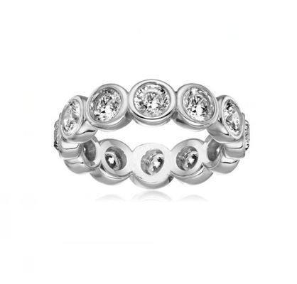 CLASSIC Ins 18K Placado em ouro Bezel Setting CZ Eternity Band 925 Sterling Silver Rings