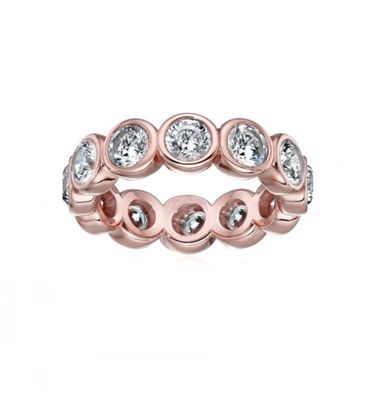 CLASSIC Ins 18K Placado em ouro Bezel Setting CZ Eternity Band 925 Sterling Silver Rings