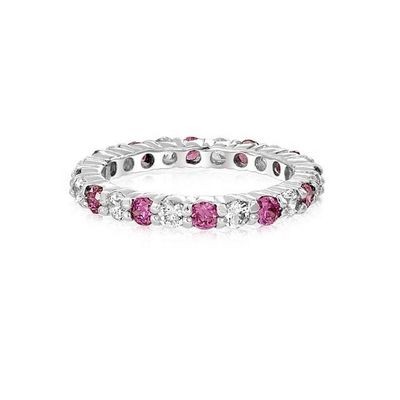 925 Prata Eternity Band Anel com Rosa de Ouro Revestimento e Birthstone CZ Stones Opção
