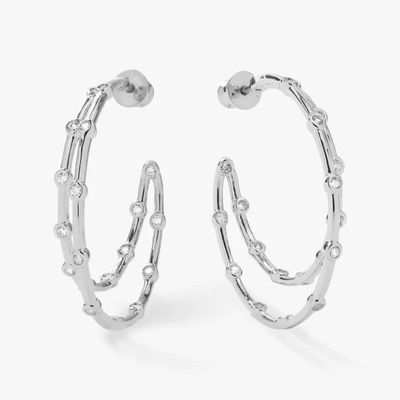 Brincos de aro de zircônio branco cúbico Bezel Set Twin Hoop Brincos de ouro 18K