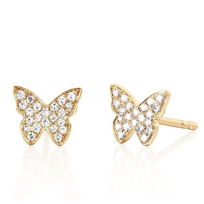 Brincos de borboleta de 18K de ouro revestido à mão com pavimentação branca e zircon